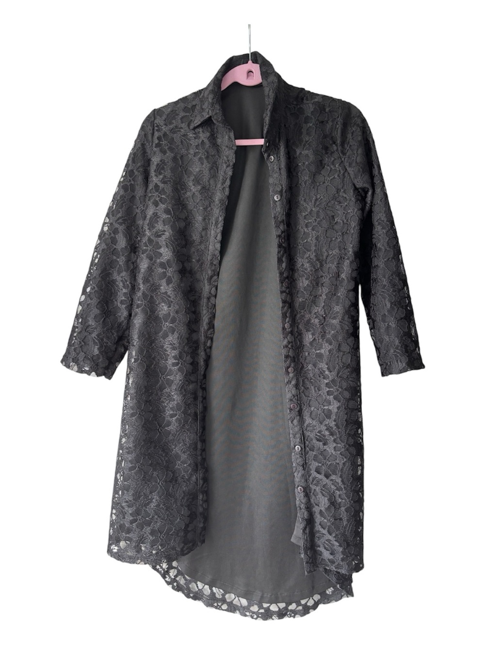 Refka Black Lace Longline Tunic Duster Jacket Size US 6 EU 38